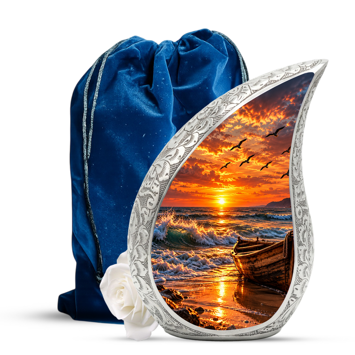 Ocean Sunset Cremation Urn for Adult Ashes, Beach Memorial keepsake Urn
