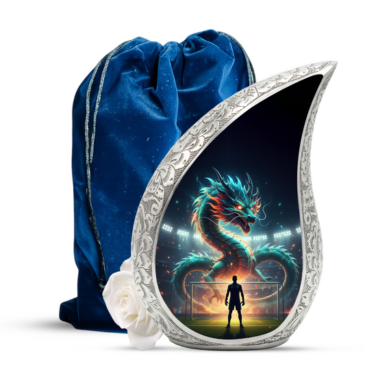 Dragon Soccer Memorial Urn for Dad | Personalized Adult Cremation Urn for Men