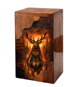 Wolf & Stag Wooden Cremation Urn – Woodland Memorial Urn
