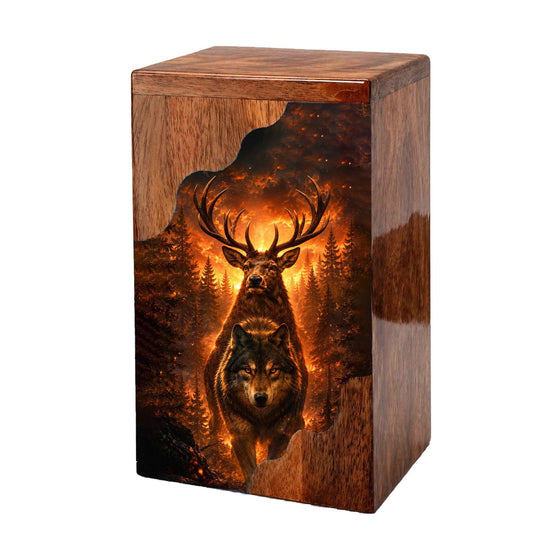 Wolf & Stag Wooden Cremation Urn – Woodland Memorial Urn