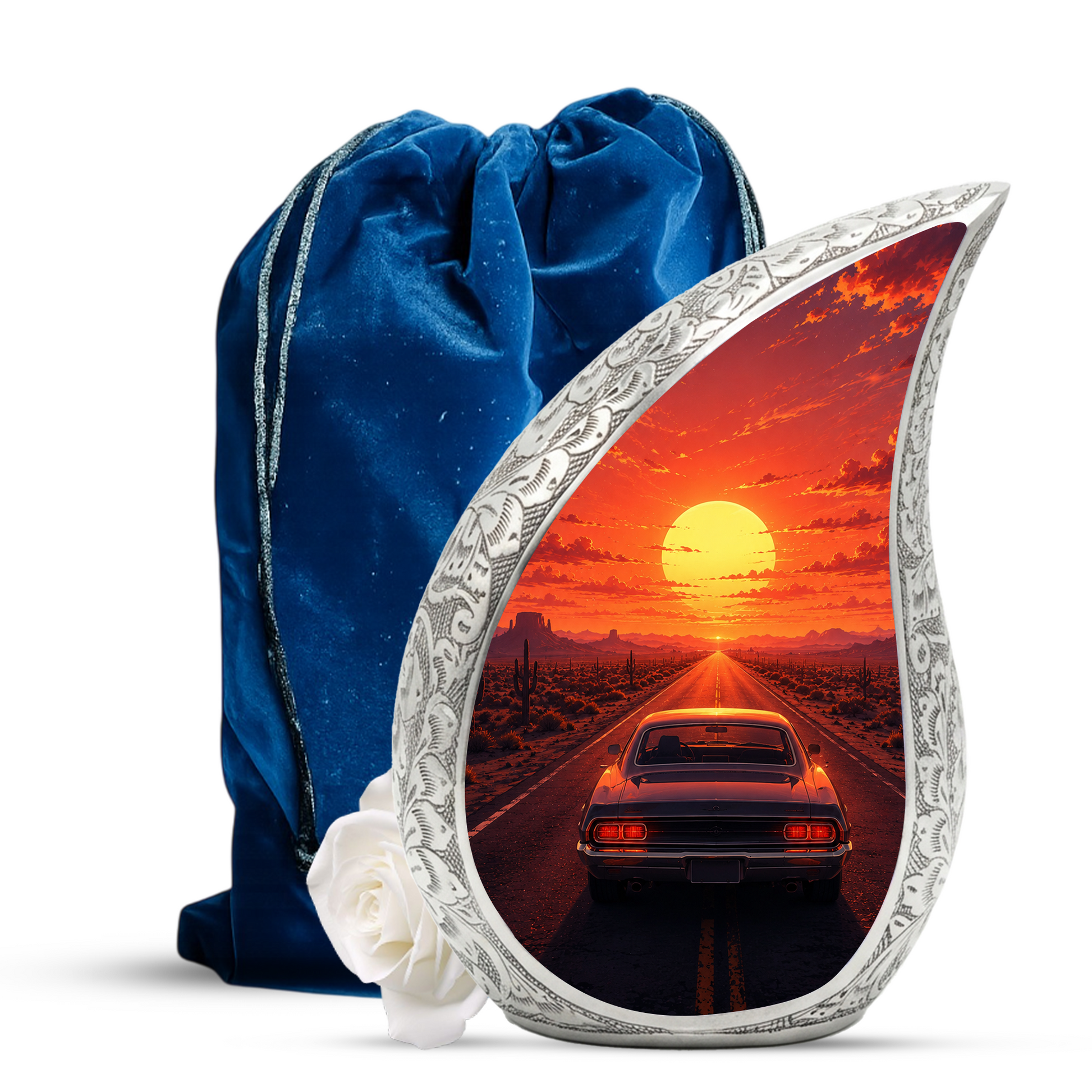 Muscle Car Sunset Urn for Adult Ashes – Classic Car Memorial Cremation Urn
