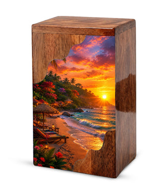 Tropical Beach Wooden Cremation Urn – Wooden Urn for Human Ashes |