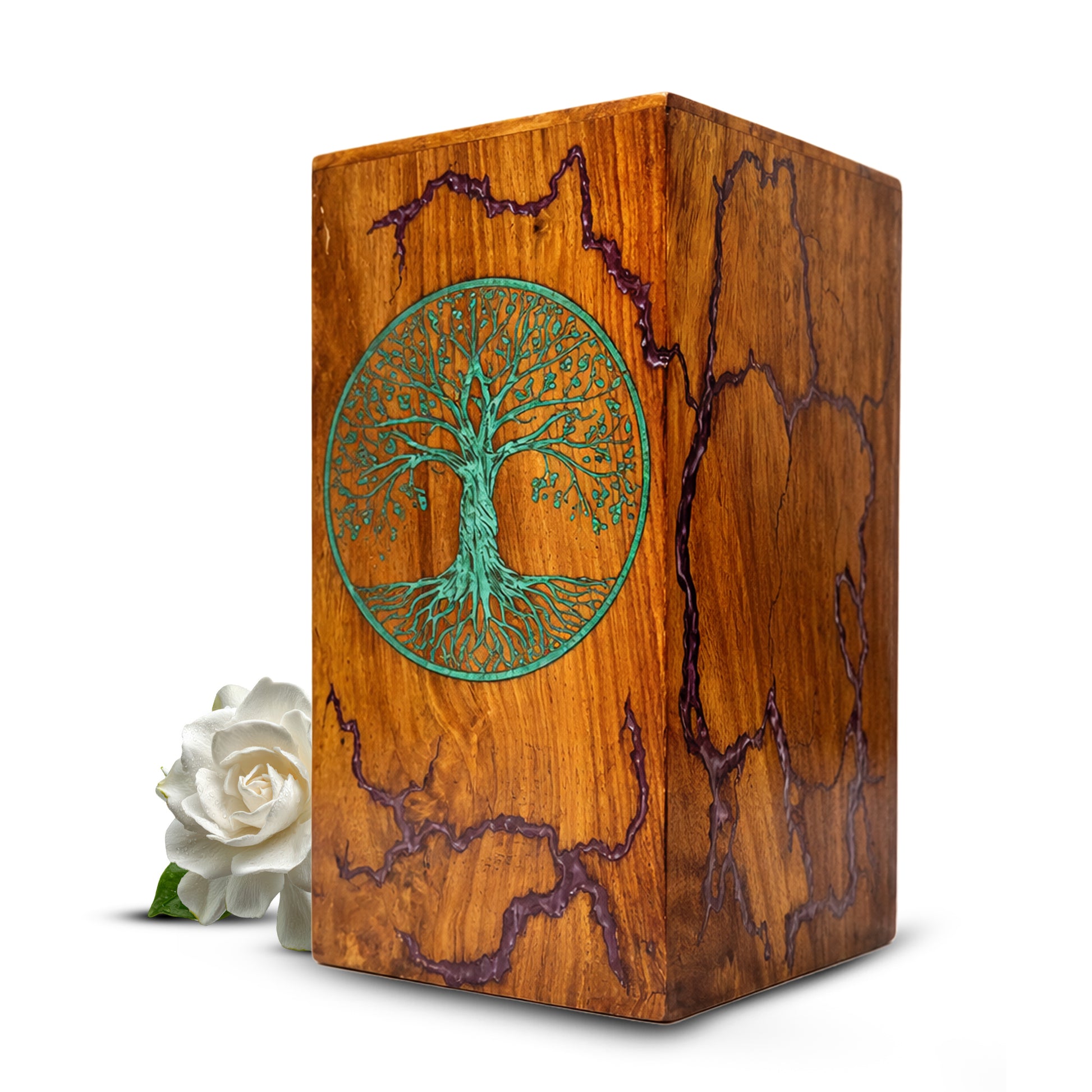Tree of Life Wood Urn For Ashes - Personalized Wooden Keepsake Resin Urns Box