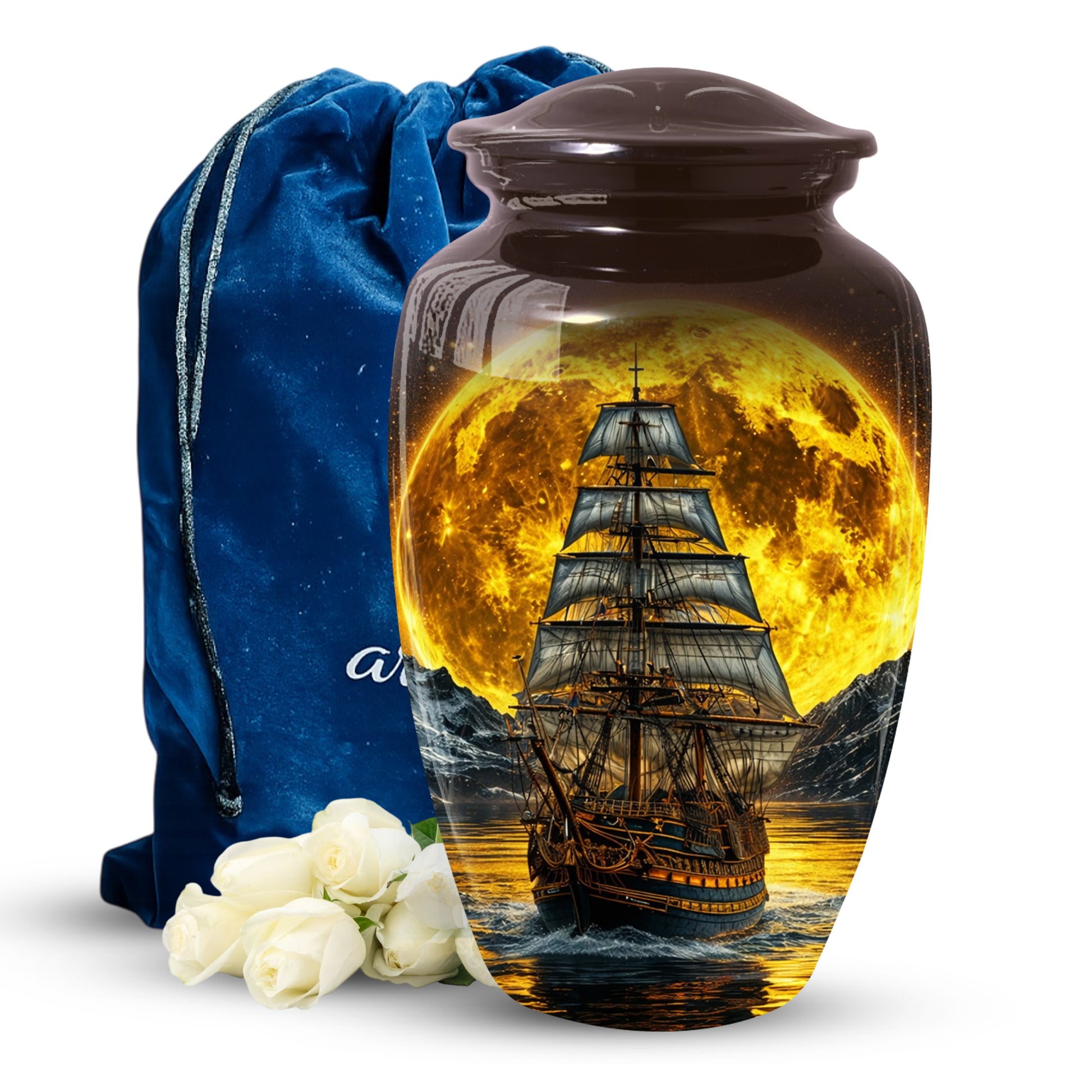 Memorial Urn for Dad, Sailing Ship Cremation  Large Urn for Ashes