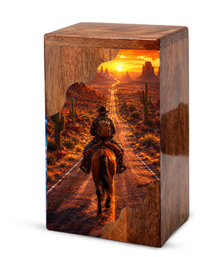 Cowboy Wooden Cremation Urn – Western Memorial Urn for Human Ashes