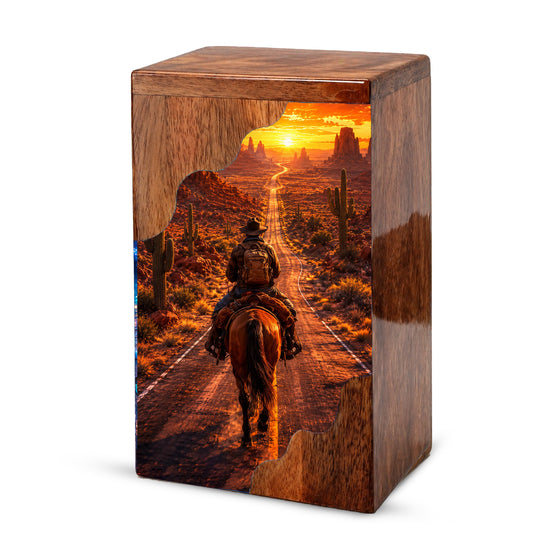 Cowboy Wooden Cremation Urn – Western Memorial Urn for Human Ashes