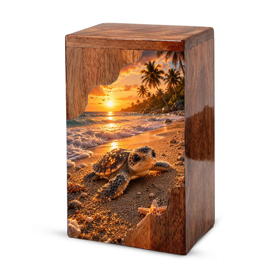 Sea Turtle Wooden Cremation Urn for Human Ashes, Beach Memorial Urn