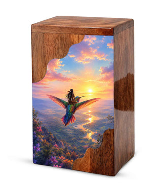 Hummingbird Wooden Cremation Urn for Human Ashes