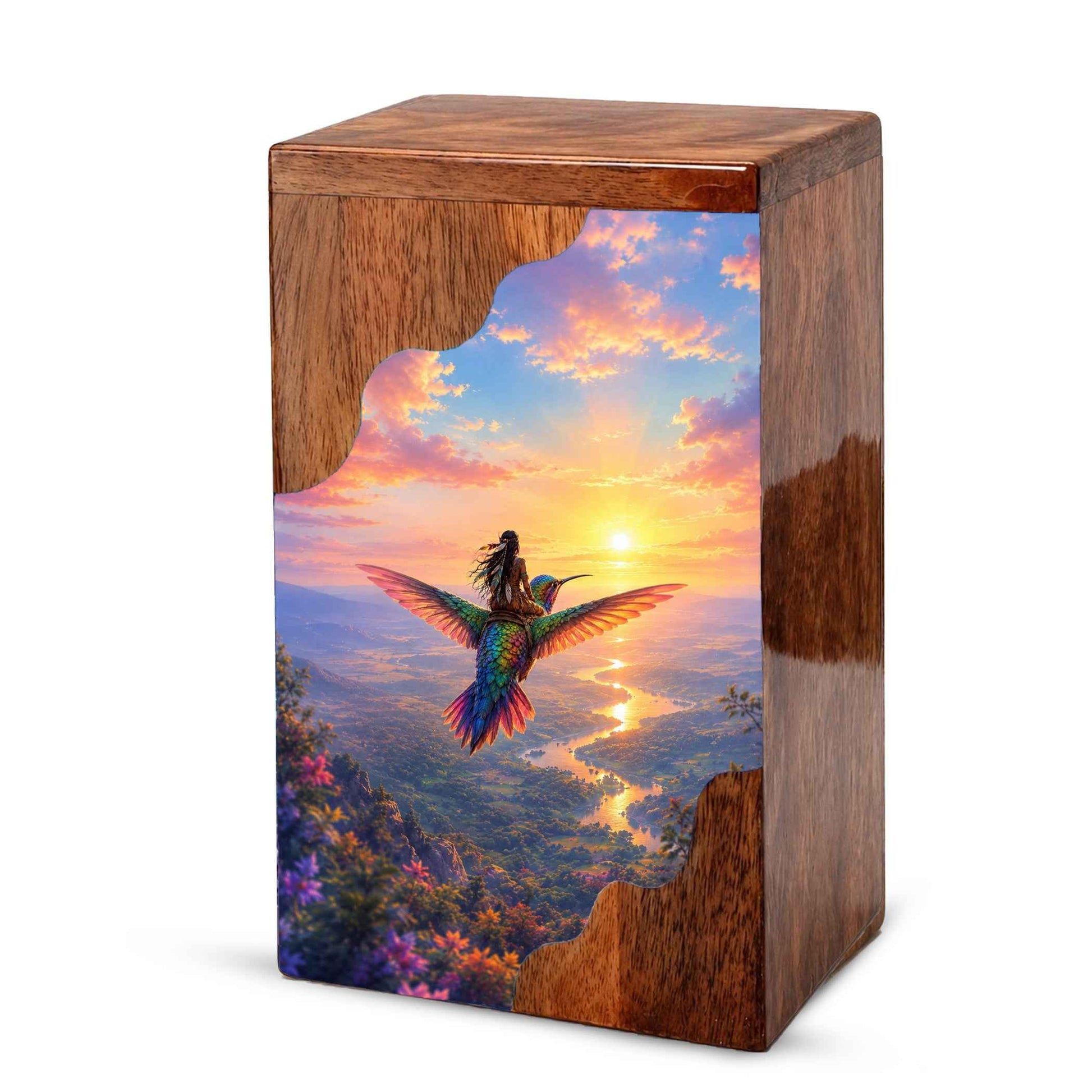 Hummingbird Wooden Cremation Urn for Human Ashes