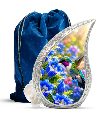 Hummingbird Urn for Human Ashes | Beautiful Hummingbird Adult Cremation Urn | Floral Memorial Urn for Adult Ashes
