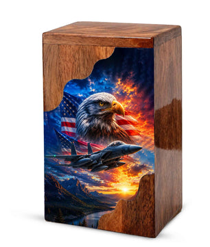 Military Eagle Wooden Cremation Urn for Human Ashes | Personalized Veteran Memorial Urn