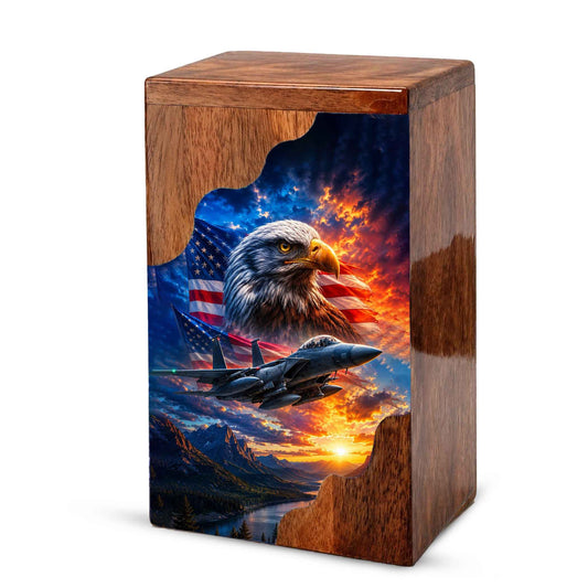 Military Eagle Wooden Cremation Urn for Human Ashes | Personalized Veteran Memorial Urn