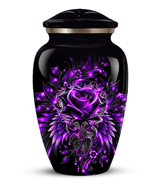 Purple Rose Adult Urn for Ashes – Gothic Floral Design Black Cremation Urn for Adults