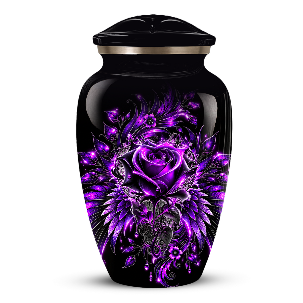 Purple Rose Adult Urn for Ashes – Gothic Floral Design Black Cremation Urn for Adults