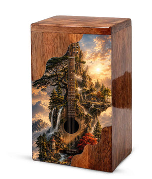 Guitar Wooden Cremation Urn – Wooden Urn for Human Ashes | Acoustic Guitar Memorial Urn