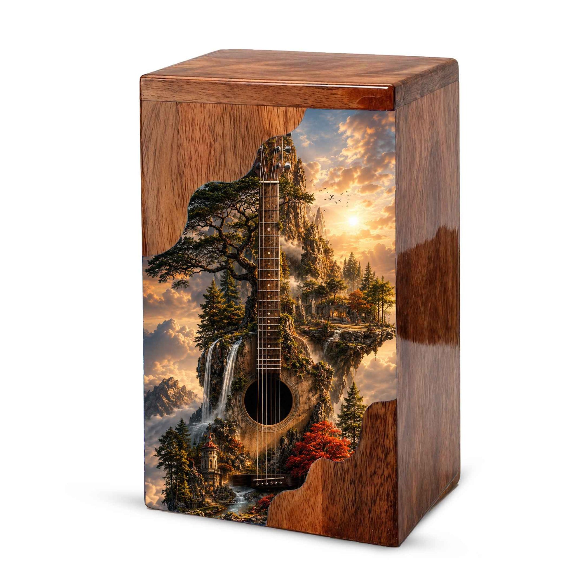 Guitar Wooden Cremation Urn – Wooden Urn for Human Ashes | Acoustic Guitar Memorial Urn