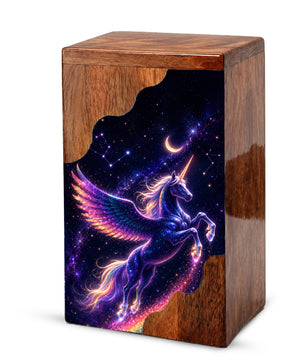 Celestial Pegasus Unicorn Wooden Cremation Urn – Personalized Memorial Urn for Human Ashes