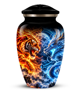 Personalized Adult Cremation Urn for Ashes, Fire and Ice Tiger and Dragon Memorial Urn