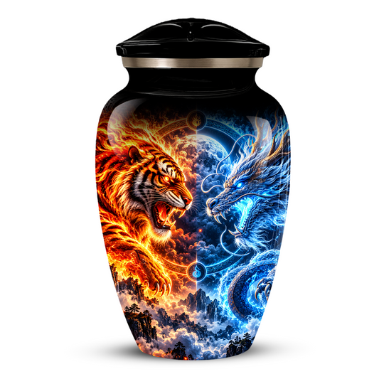 Personalized Adult Cremation Urn for Ashes, Fire and Ice Tiger and Dragon Memorial Urn