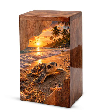 Wooden Cremation Urn for Human Ashes, Sea Turtle Memorial Urn