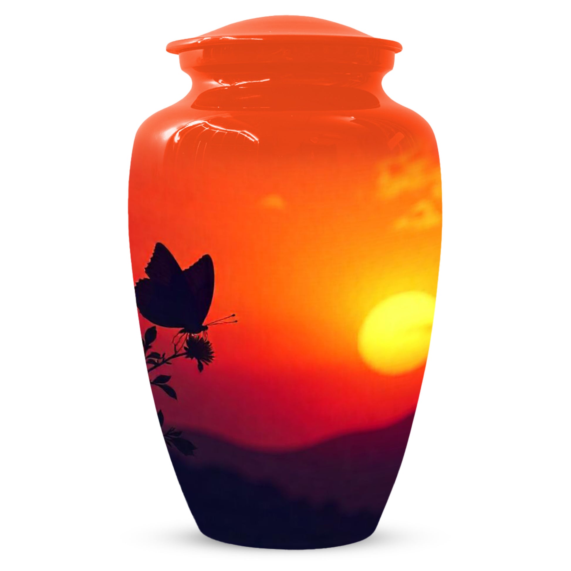 Butterfly Sunset Urn for Adult Ashes | Orange Sunset Butterfly Cremation Urn