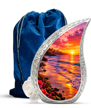 Beach Fishing Urn for Human Ashes – Ocean Sunset Cremation Urn, Adult Urn for Dad, Father & Men