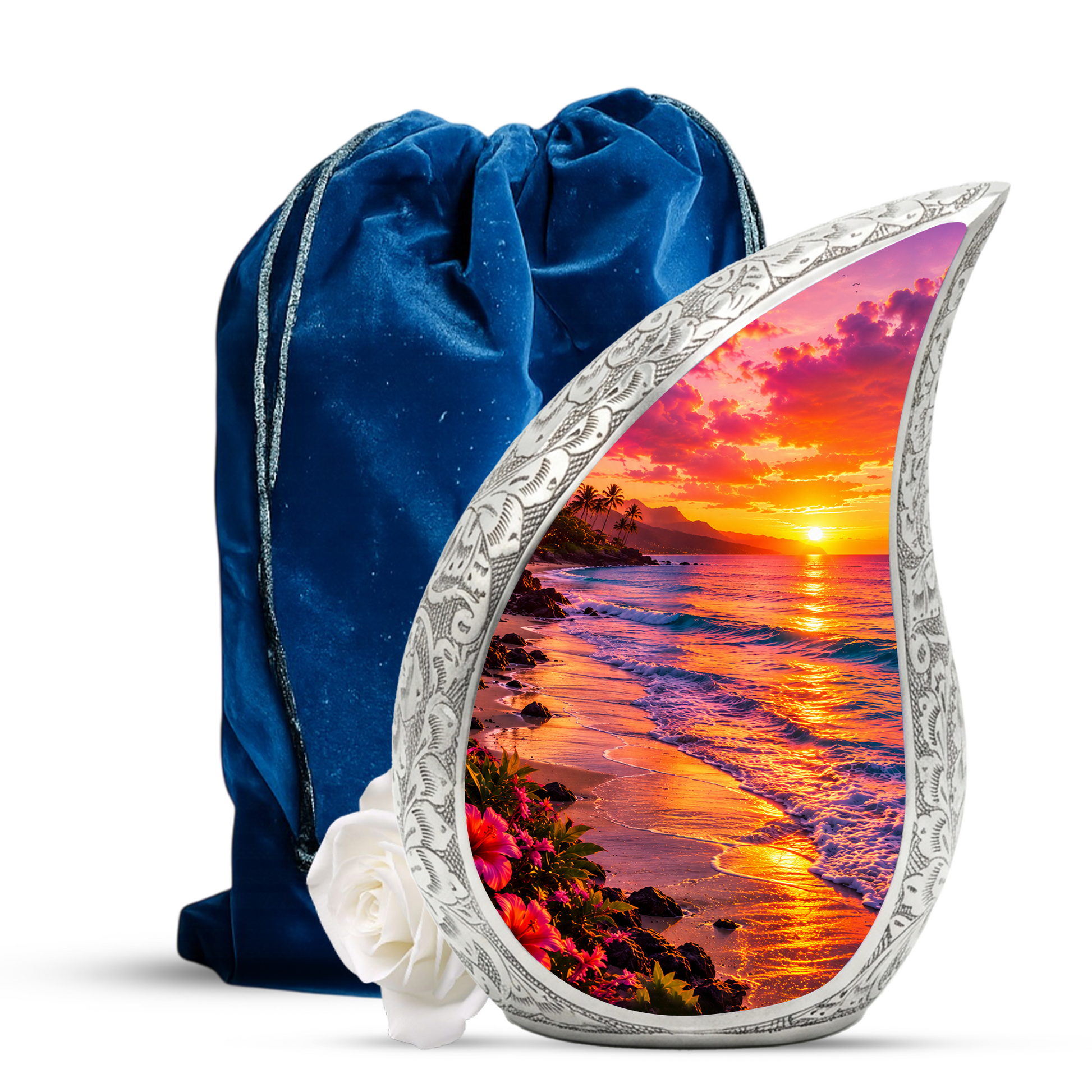 Beach Fishing Urn for Human Ashes – Ocean Sunset Cremation Urn, Adult Urn for Dad, Father & Men