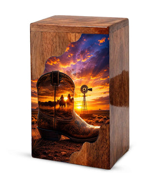 Cowboy Boot Wooden Cremation Urn – Wooden Urn for Human Ashes