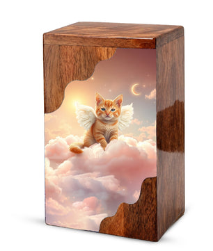 Cat Wooden Cremation Urn – Angel Cat Memorial Urn | Custom Pet Urn for Cat Ashes