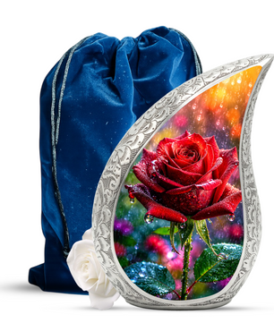 Red Rose Memorial Urn for Mom, Elegant Cremation Urn for Women