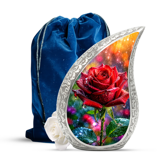 Red Rose Memorial Urn for Mom, Elegant Cremation Urn for Women