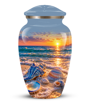 Adult Cremation Urn for Ashes, Personalized Seashell Beach Sunset Urn