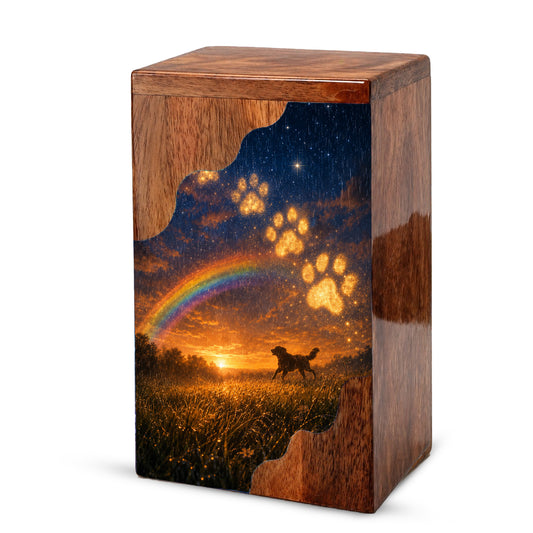 Personalized Dog Urn for Ashes, Wooden Cremation Urn, Rainbow Bridge Pet Memorial