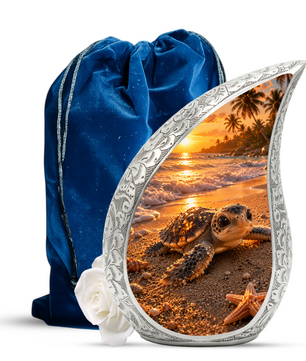 Baby Turtle Beach Urn for Human Ashes | Ocean Wave Wooden Cremation Urn