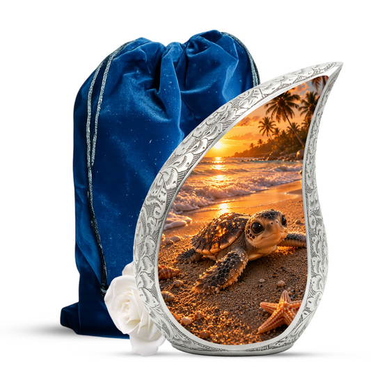 Baby Turtle Beach Urn for Human Ashes | Ocean Wave Wooden Cremation Urn