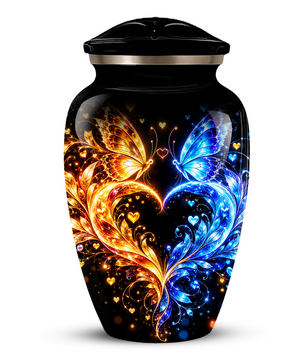 Butterfly Cremation Urn for Adult Ashes, Blue and Gold Butterflies Memorial Urn