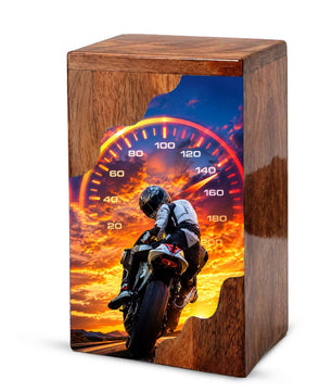 Motorcycle Wooden Cremation Urn for Dad | Personalized Biker Urn for Human Ashes