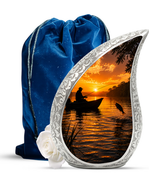 Fishing Sunset Urn for Dad – Gone Fishing Cremation Urn for Human Ashes, Adult Male Memorial