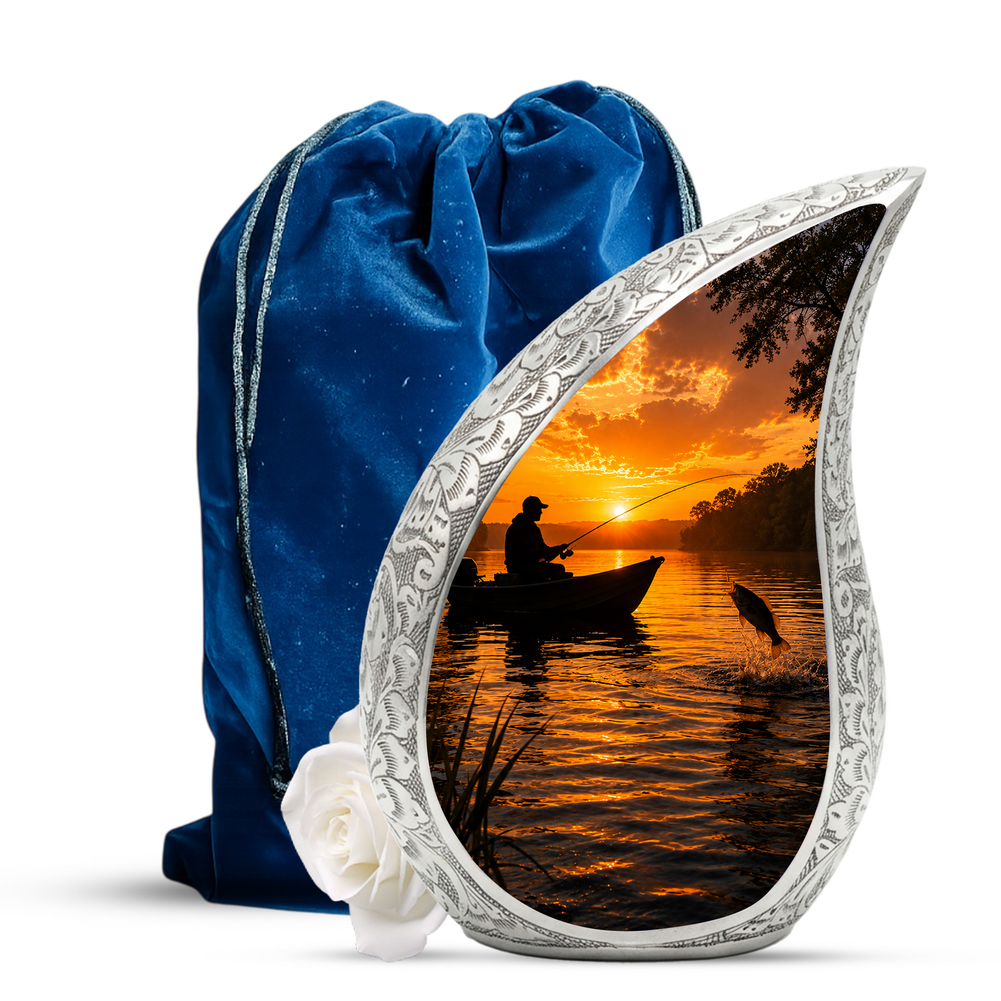 Fishing Sunset Urn for Dad – Gone Fishing Cremation Urn for Human Ashes, Adult Male Memorial