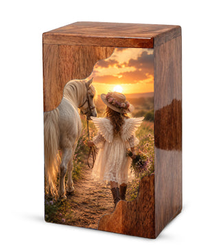 Angel Horse Wooden Cremation Urn – Memorial Urn for Human Ashes