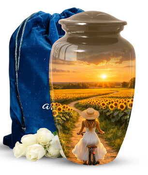 Sunflower Urn for Mom – Sunset Memorial  LargeUrn for Ashes | Beautiful Cremation Urn for Women