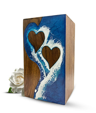 Ocean Wooden Urn For Human Ashes - Couple Urns Keepsake Box