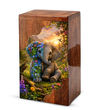 Wooden Cremation Urn for Human Ashes, Elephant Memorial Urn