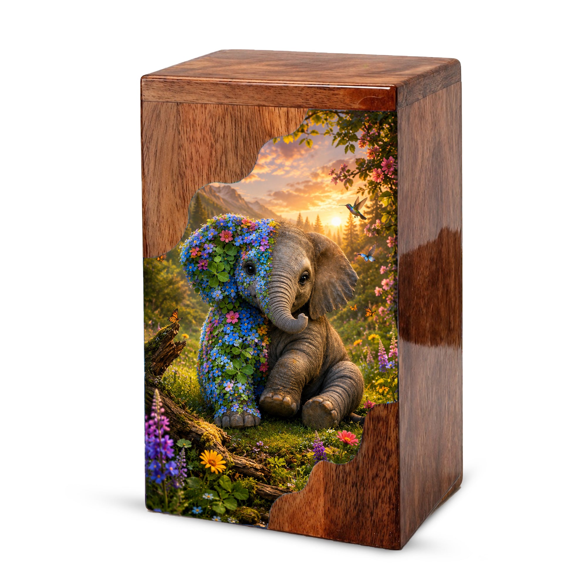 Wooden Cremation Urn for Human Ashes, Elephant Memorial Urn
