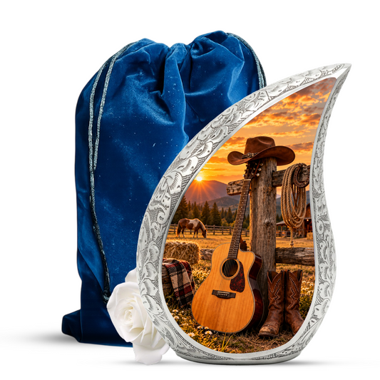 Western Cowboy Cremation Urn for Ashes, Country Music Memorial Urn, Personalized Adult Urn