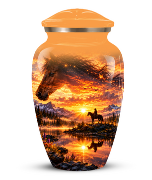 Personalized Horse Cremation Urn for Ashes, Horse Memorial Urn, Sunset Cowboy Urn