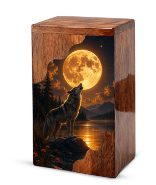 Wolf Moon Wooden Cremation Urn – Personalized Memorial Urn for Human Ashes