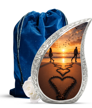 Beach Sunset Cremation Urn for Human Ashes | Heart-Shaped Ocean Memorial Urn & Beach Themed Keepsake Urn