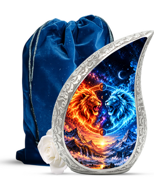 Twin Lions Cremation Urn for Ashes, Personalized Adult Memorial Urn, Wildlife Design