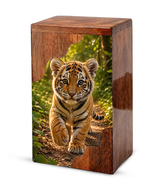 Tiger Wooden Cremation Urn for Human Ashes | Urns for Dad | Adult Cremation Urn for Men